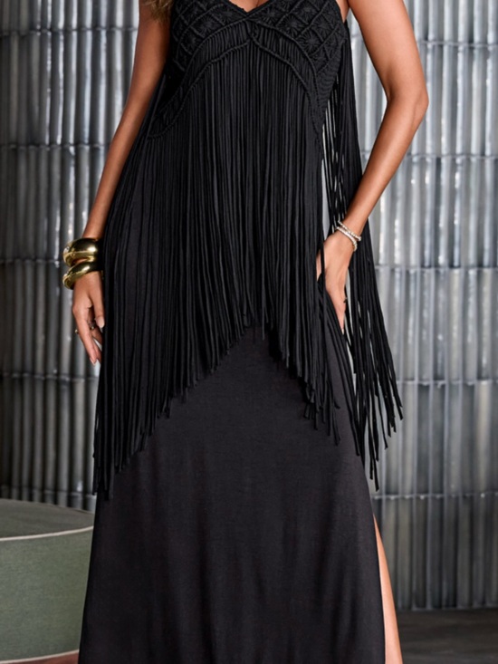 Boston Proper Dresses & Skirts - Boston Proper Black  Fringe maxi Dress . Brand NEW with tags !